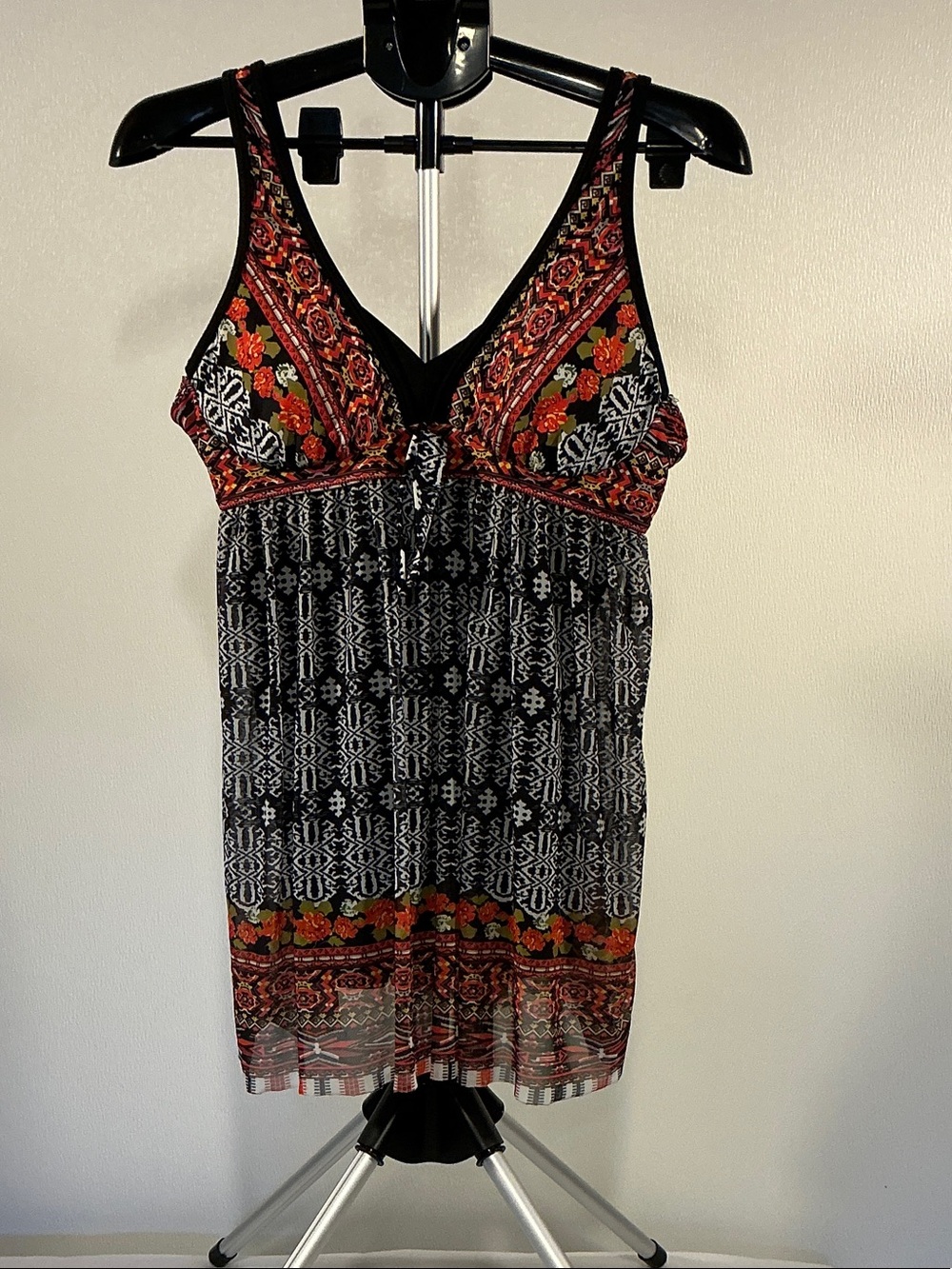 Boho V-Neck BATHING SUIT with attached shorts bottoms XL